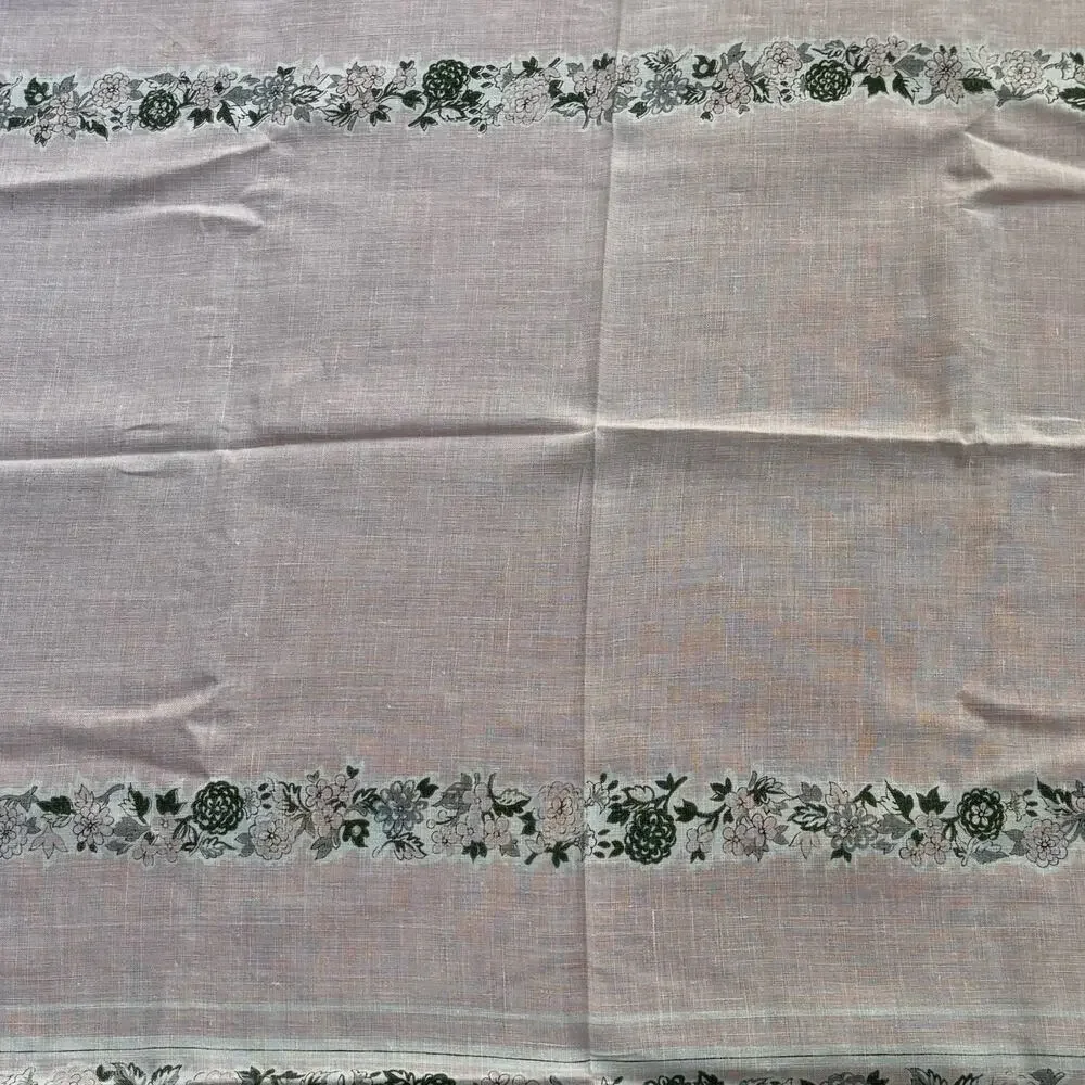 Vintage mid century printed cotton tablecloth 1950’s pink & white floral border